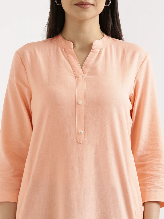 Women Peach Airy Linen Long Kurta