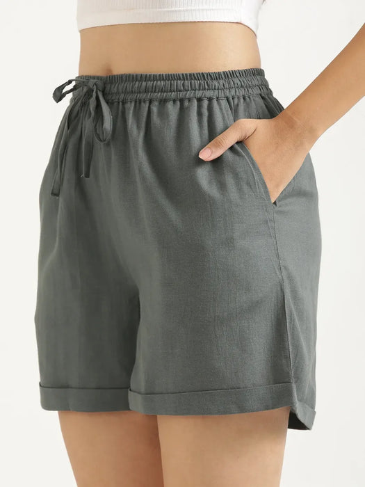 Women German Grey Flowy Linen Shorts