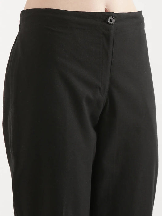 Women Black Airy Linen Straight Pants