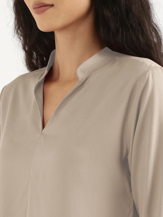 Women Taupe Viscose Pleated Top
