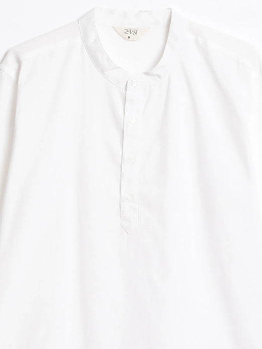 Men White Airy Linen Short Kurta