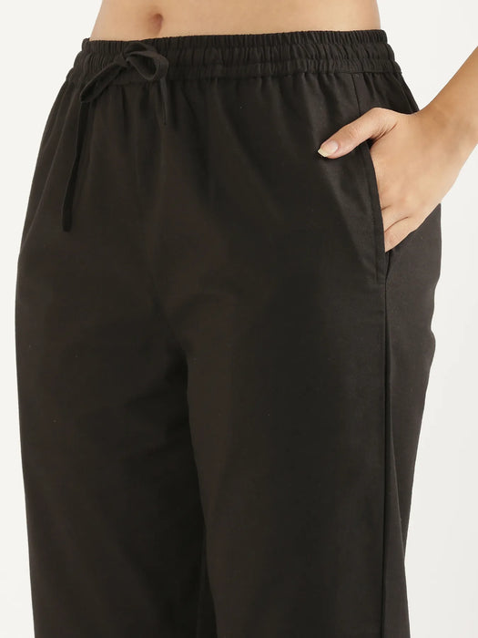 Women Black Cotton Straight Pant