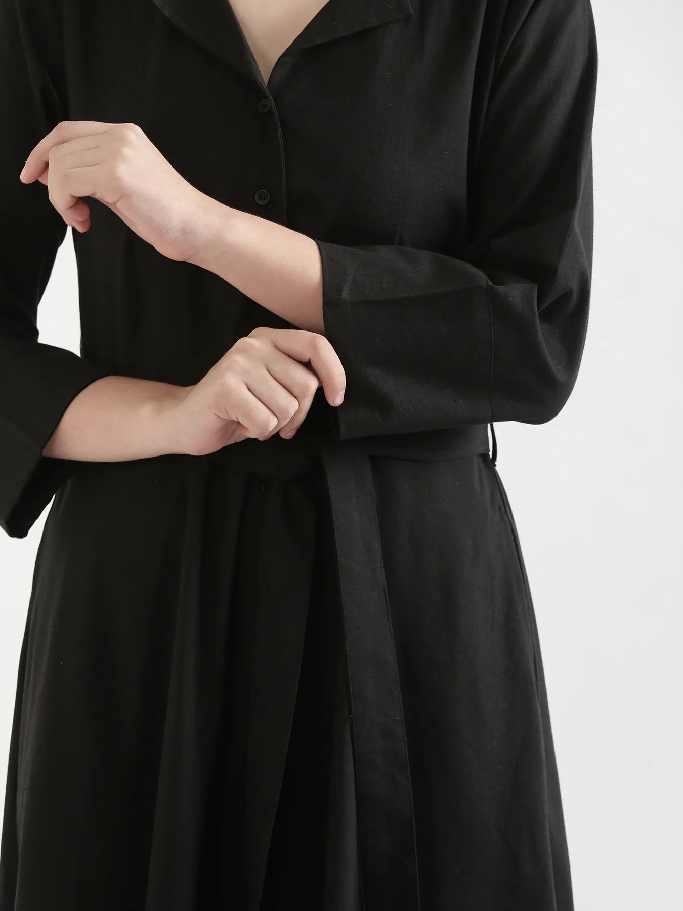 Women Black Airy Linen Flared Dress
