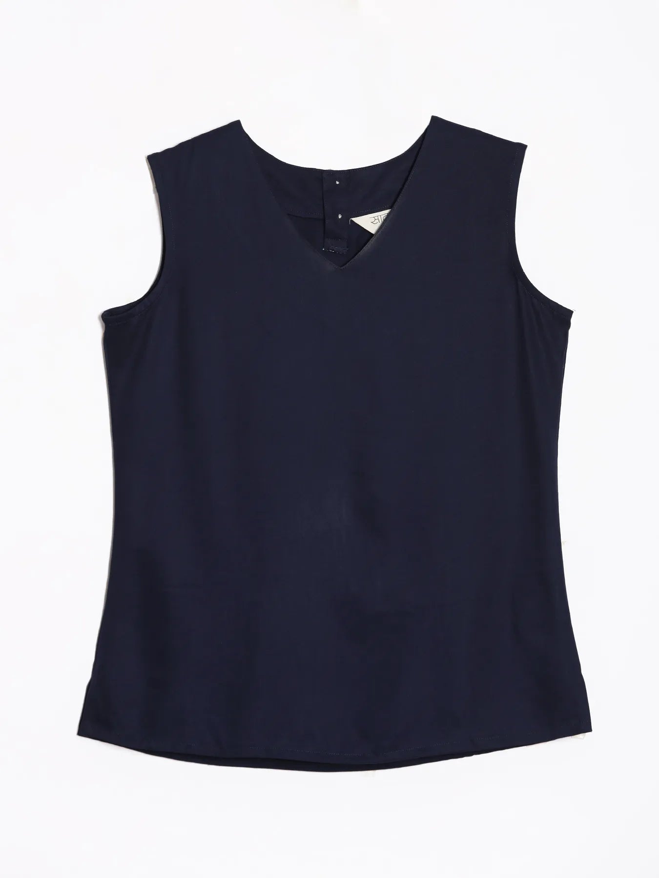 Women Navy Blue V-Neck Sleeveless Top