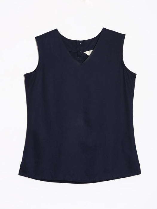 Women Navy Blue V-Neck Sleeveless Top