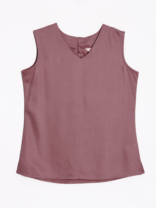 Women Rose Taupe V-Neck Sleeveless Top