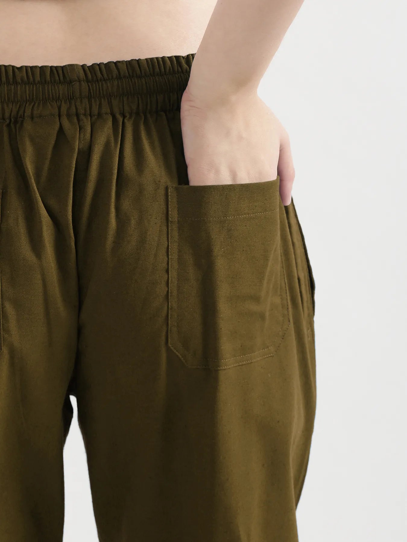 Women Olive Green Airy Linen Straight Pant