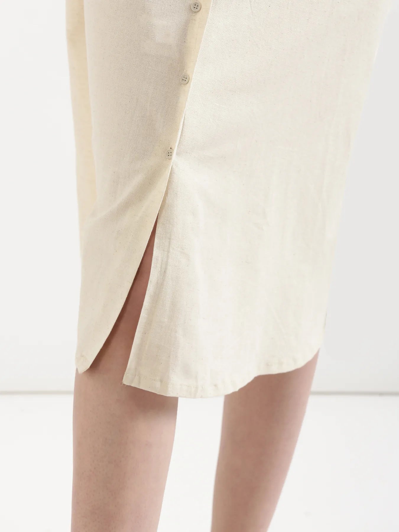 Women Ecru Airy Linen Flared Dress