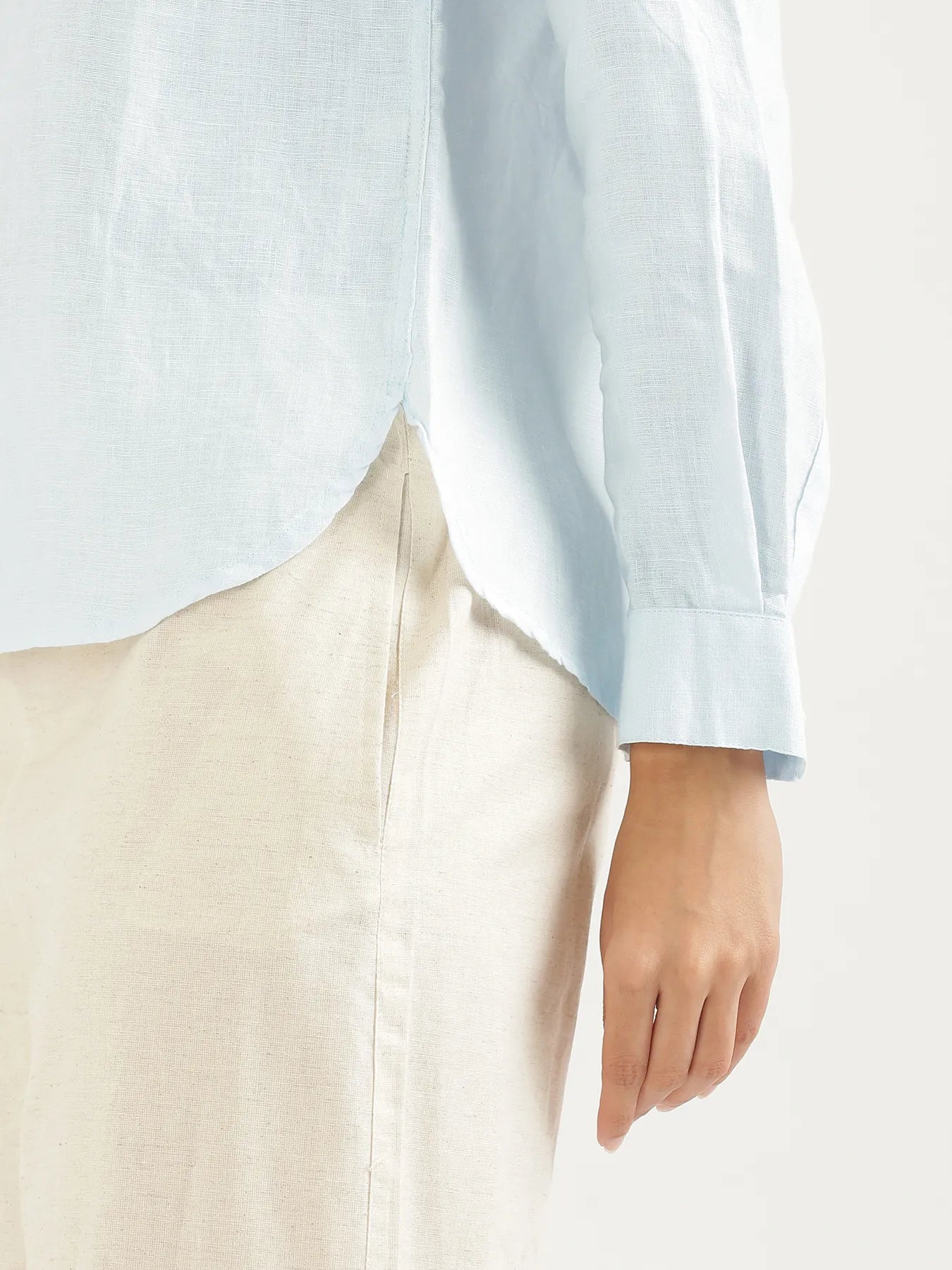 Women Light Blue Pure Linen Shirt