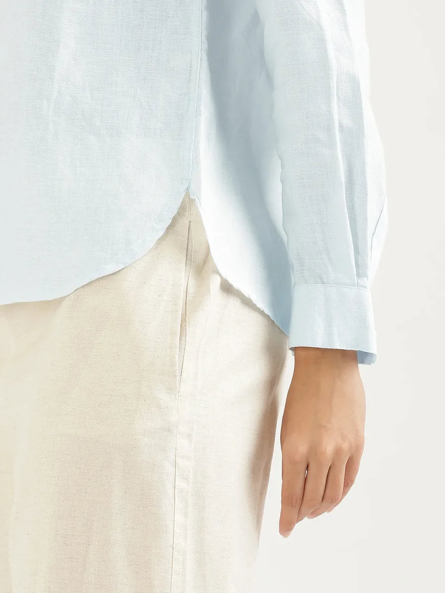 Women Light Blue Pure Linen Shirt