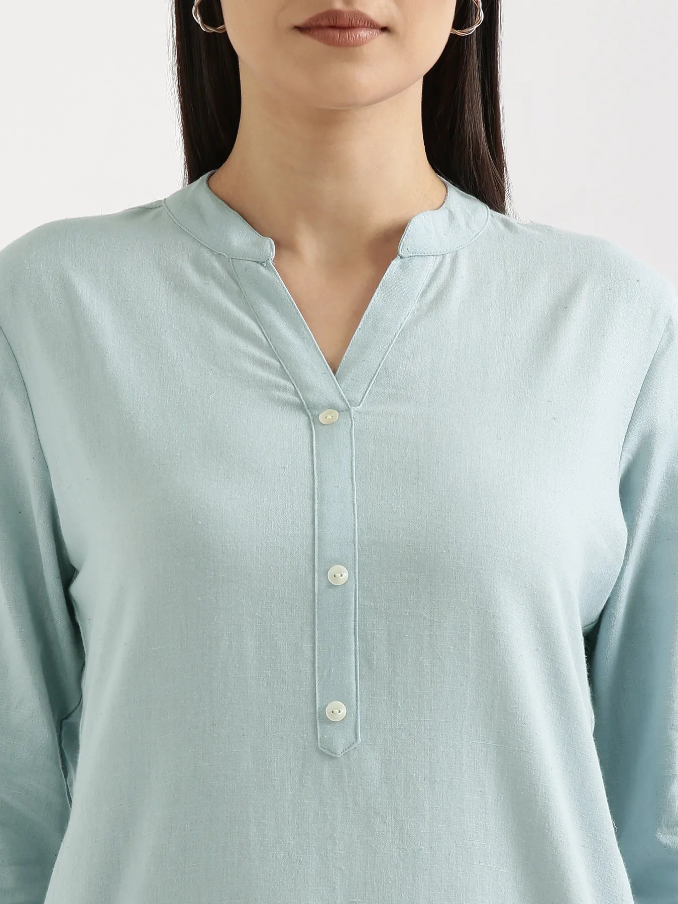Women Sky Blue Airy Linen Long Kurta