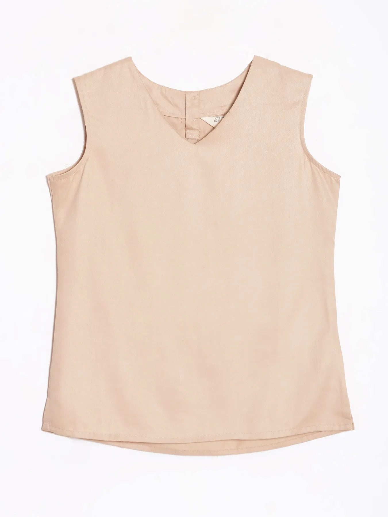 Women Beige V-Neck Sleeveless Top