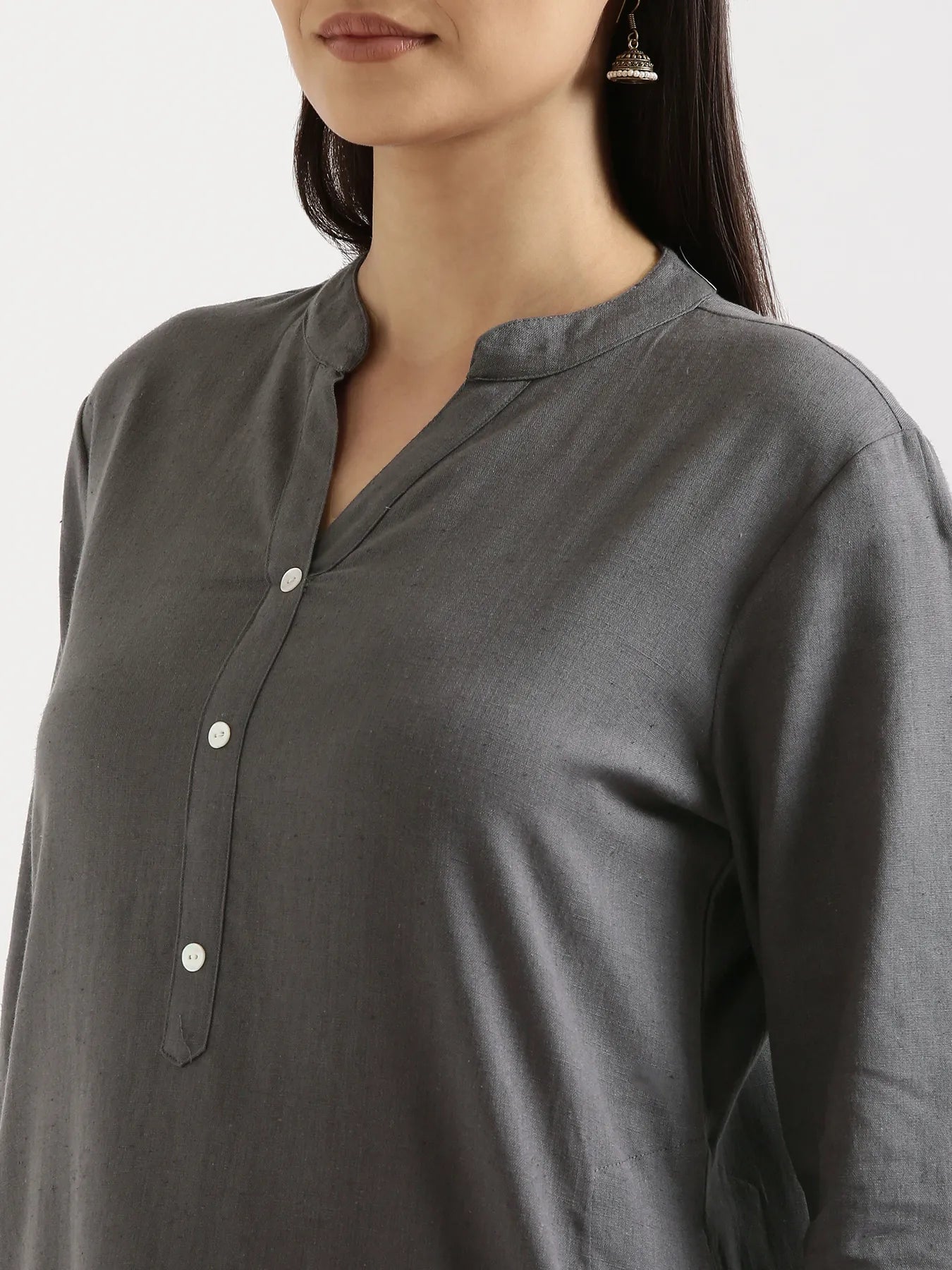 Women Slate Grey Airy Linen Long Kurta