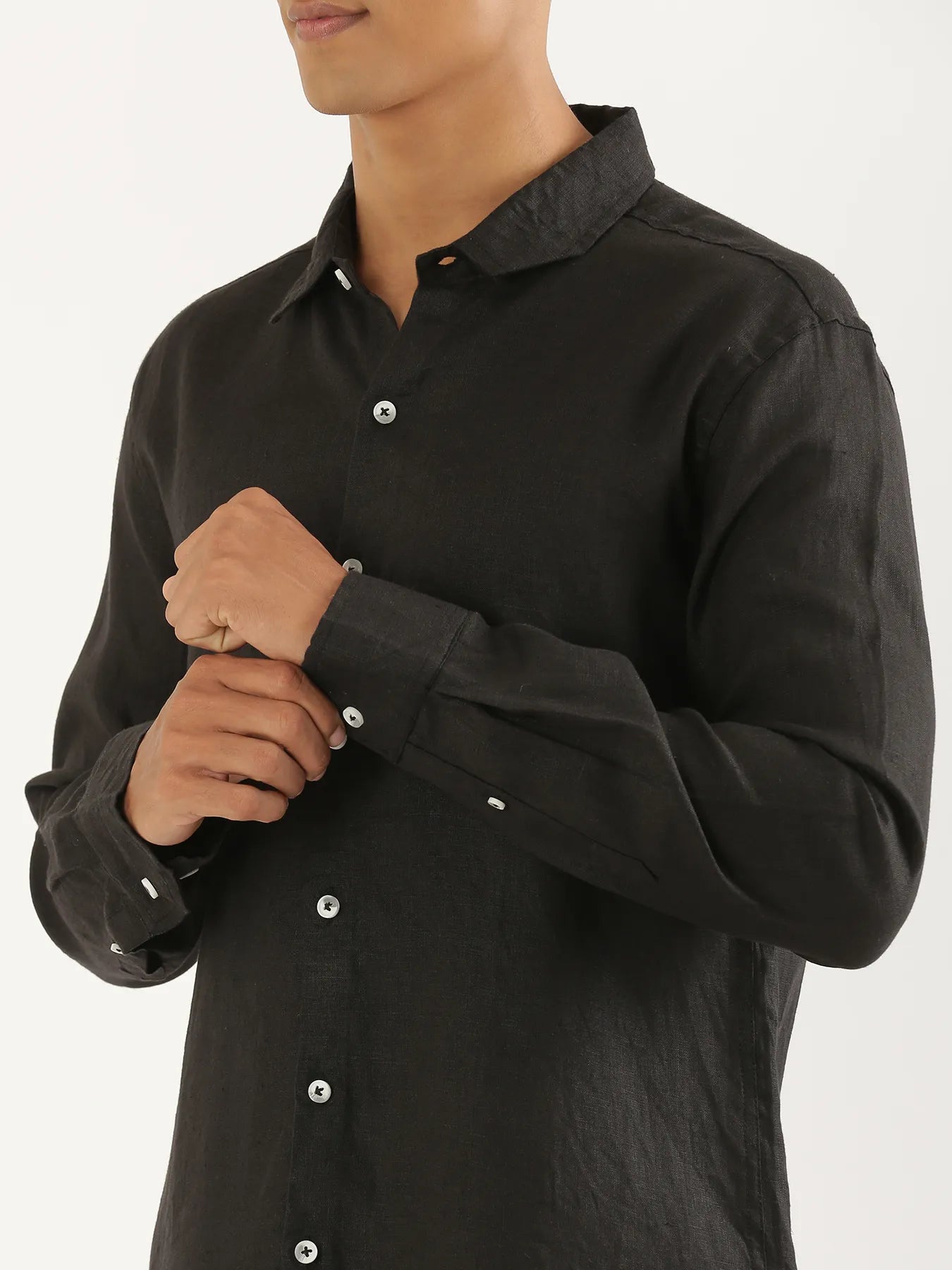 Men Black Pure Linen Full Sleeve Shirt