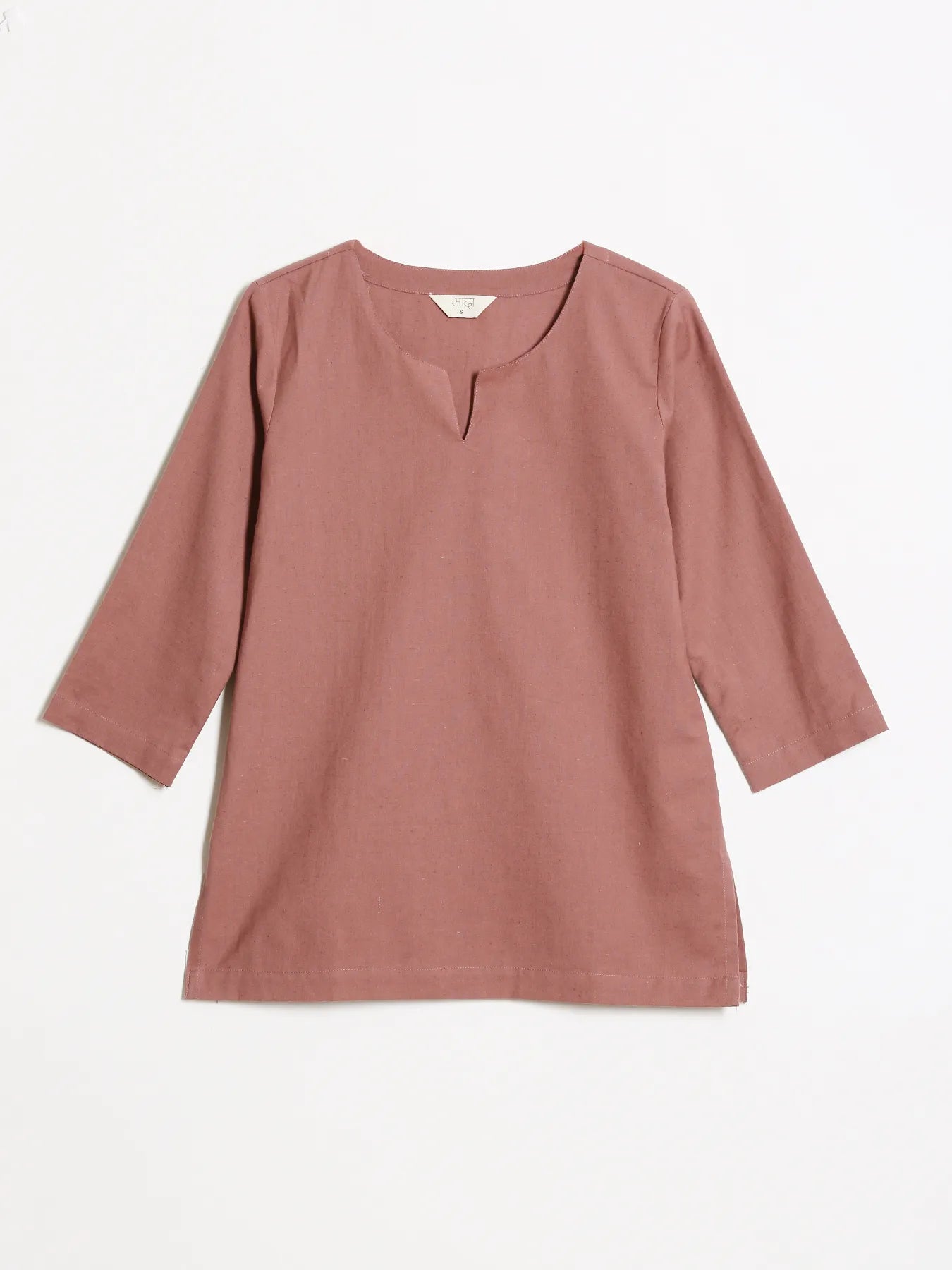 Women Rose Taupe Airy Linen Split Neck Short Kurta
