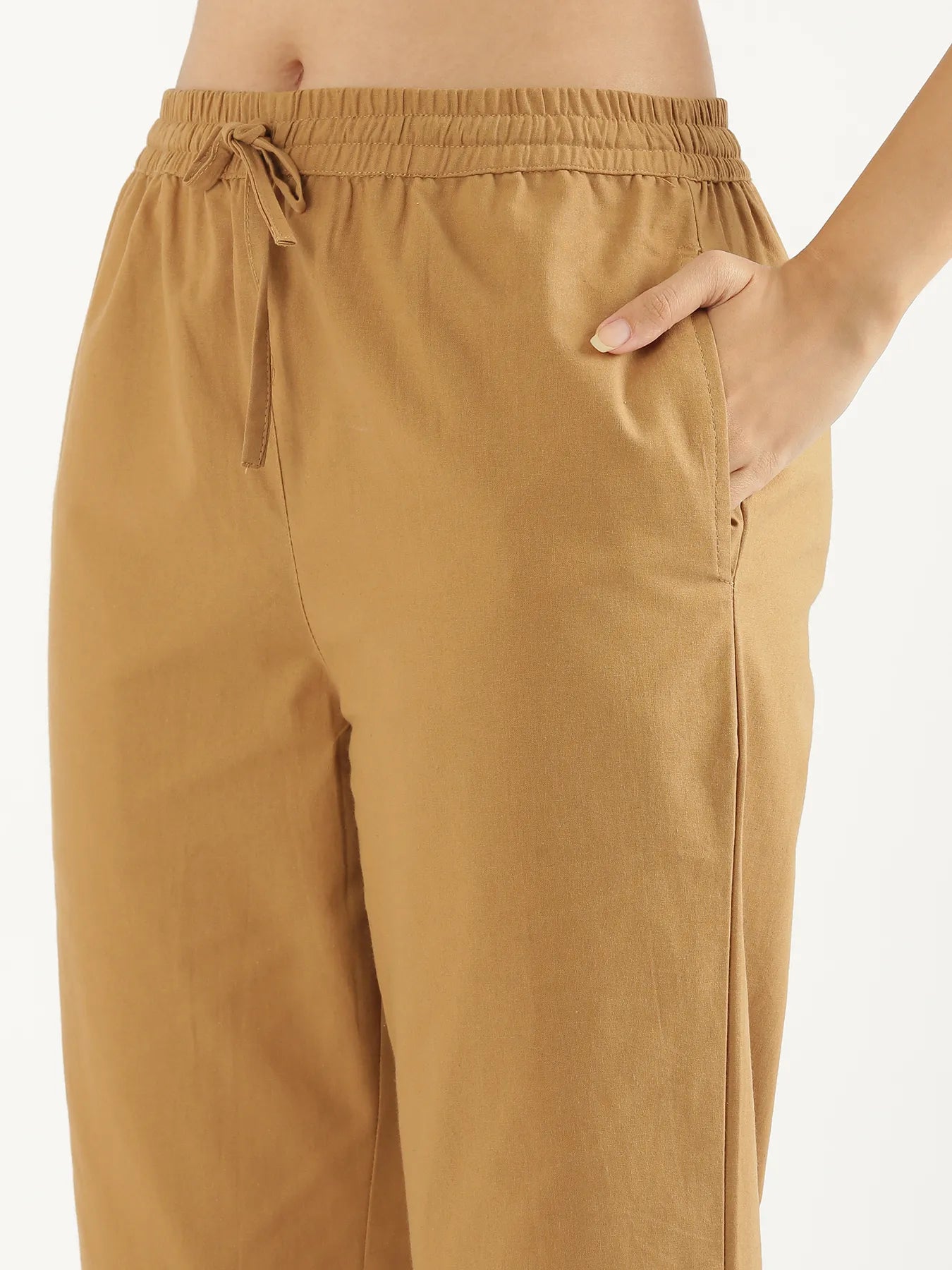 Women Coffee Brown Cotton Straight Pant