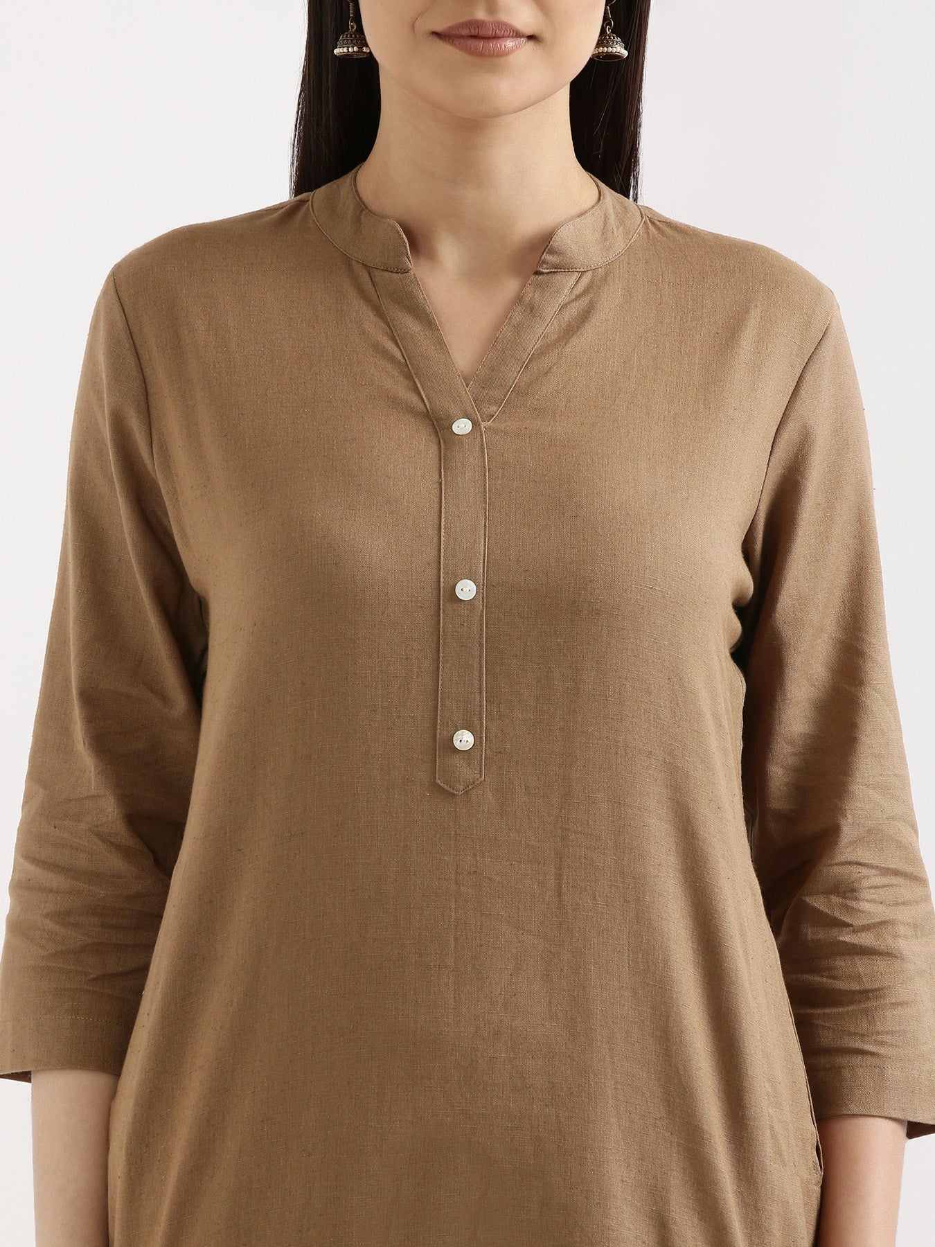 Coffee Brown Airy Linen Long Kurta