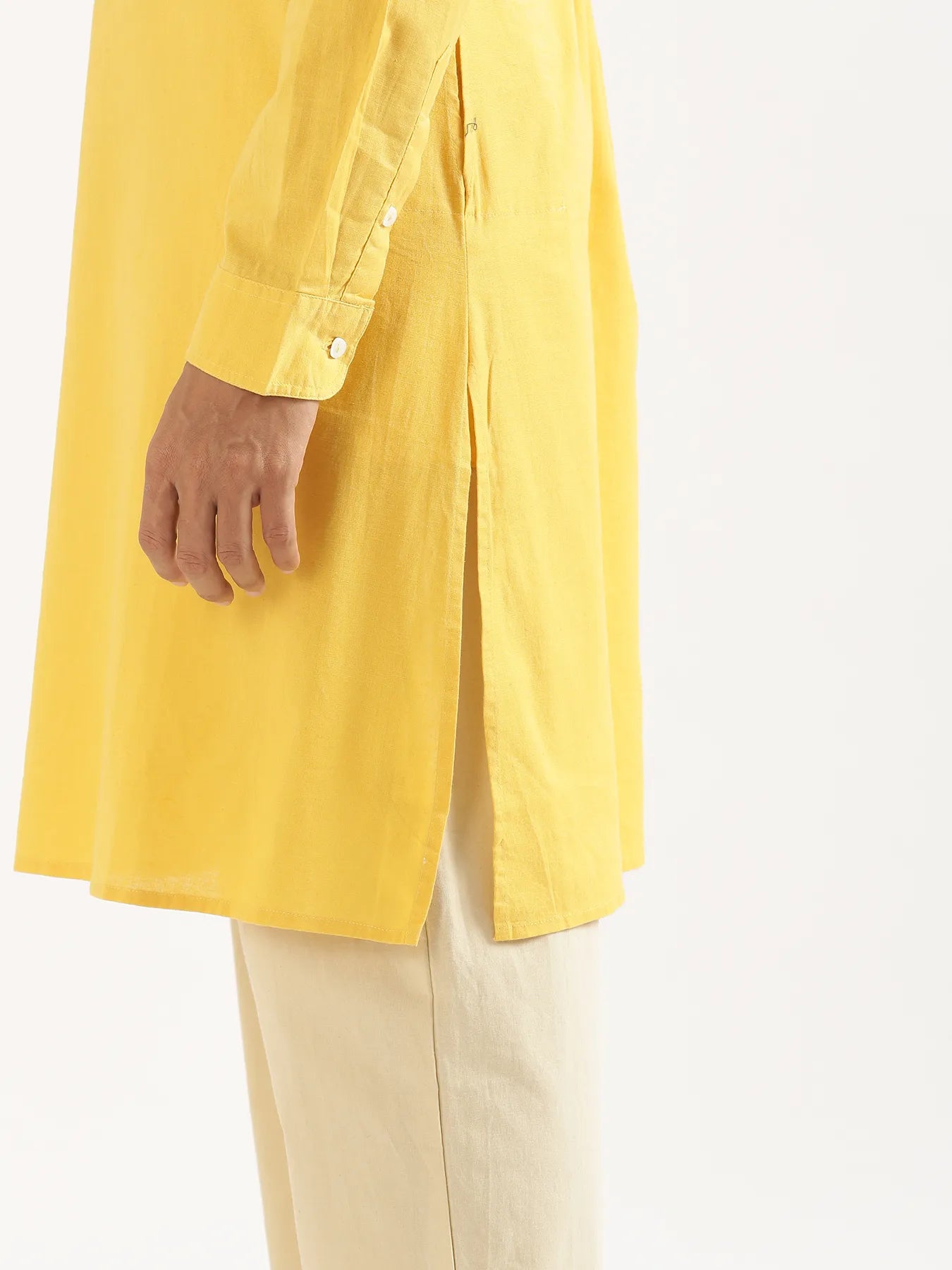 Men Yellow Airy Linen Long Kurta