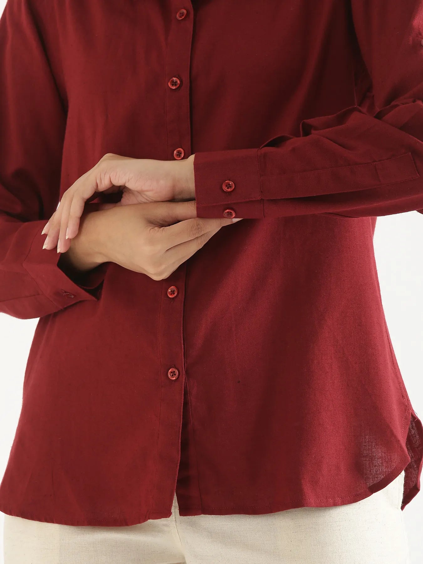 Women Maroon Airy-Linen Shirt