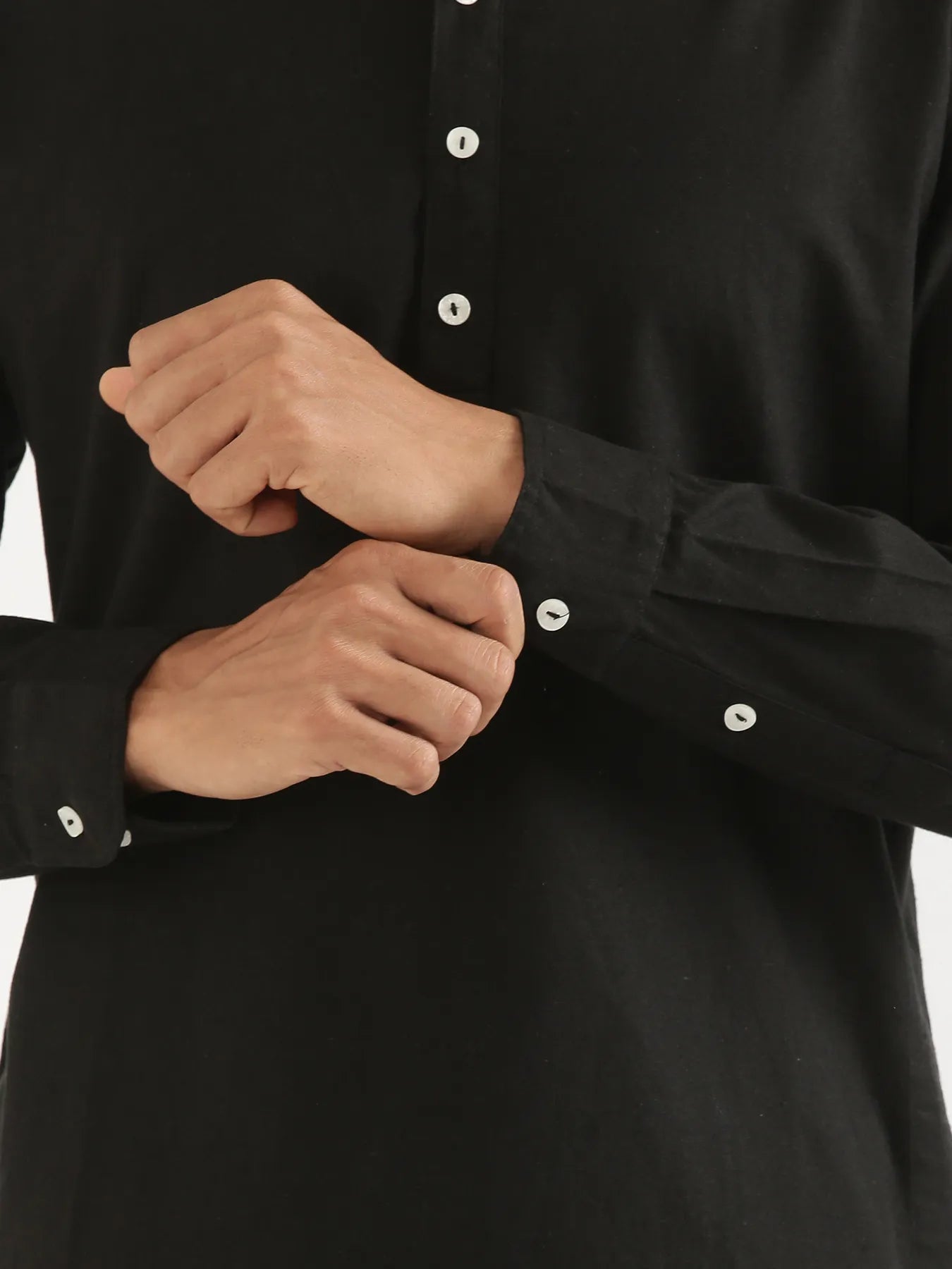 Men Black Airy Linen Long Kurta