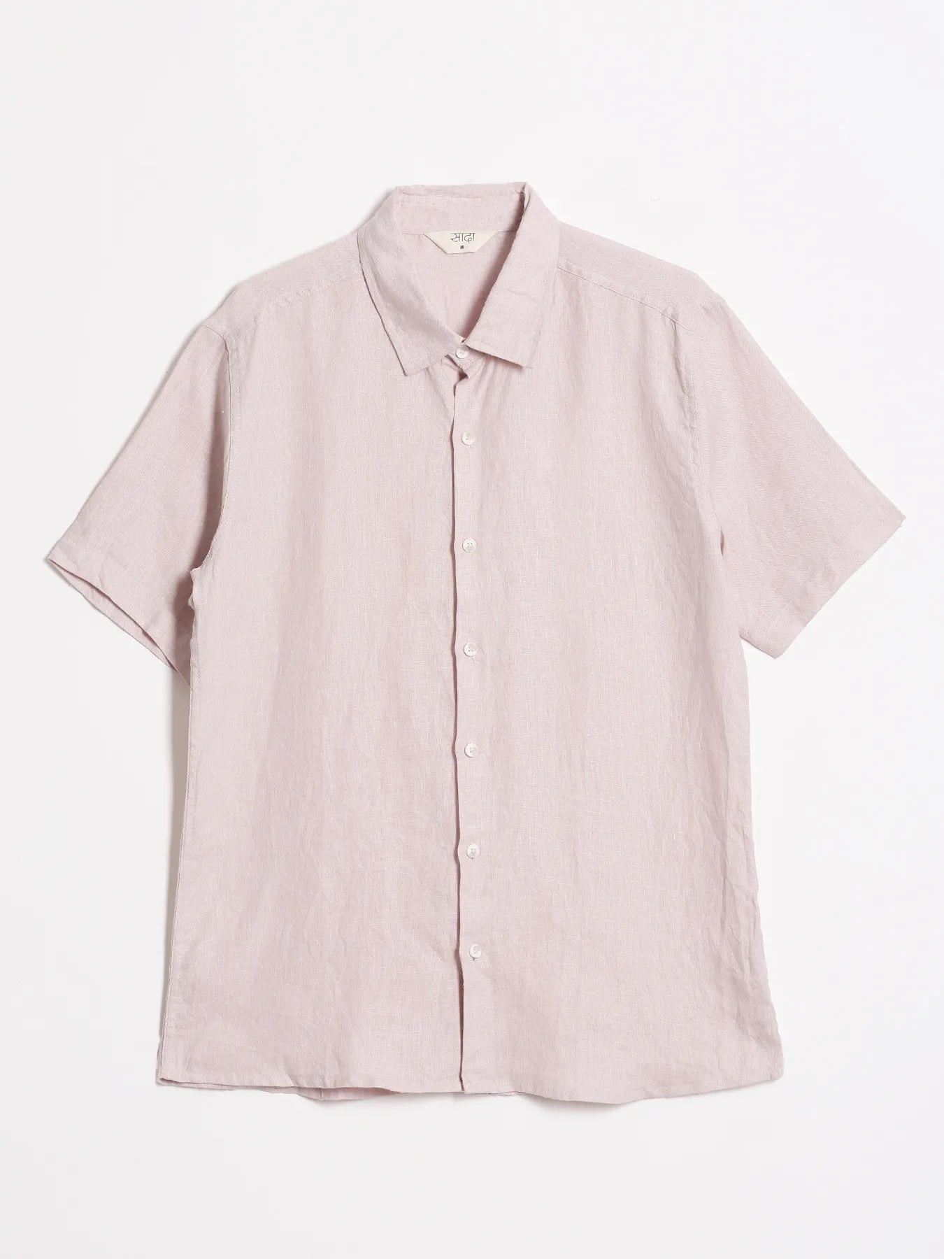 Women Light Pink Pure Linen Notch Collar Shirt
