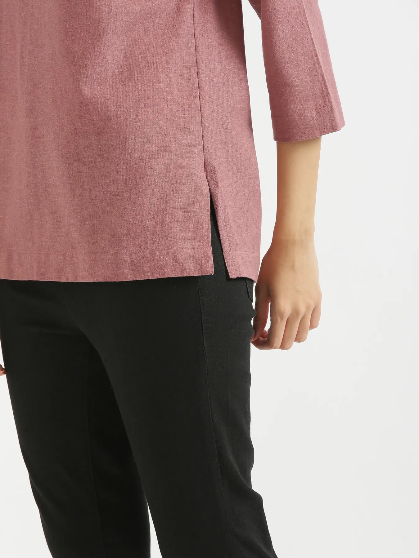 Women Rose Taupe Airy Linen Short Kurta