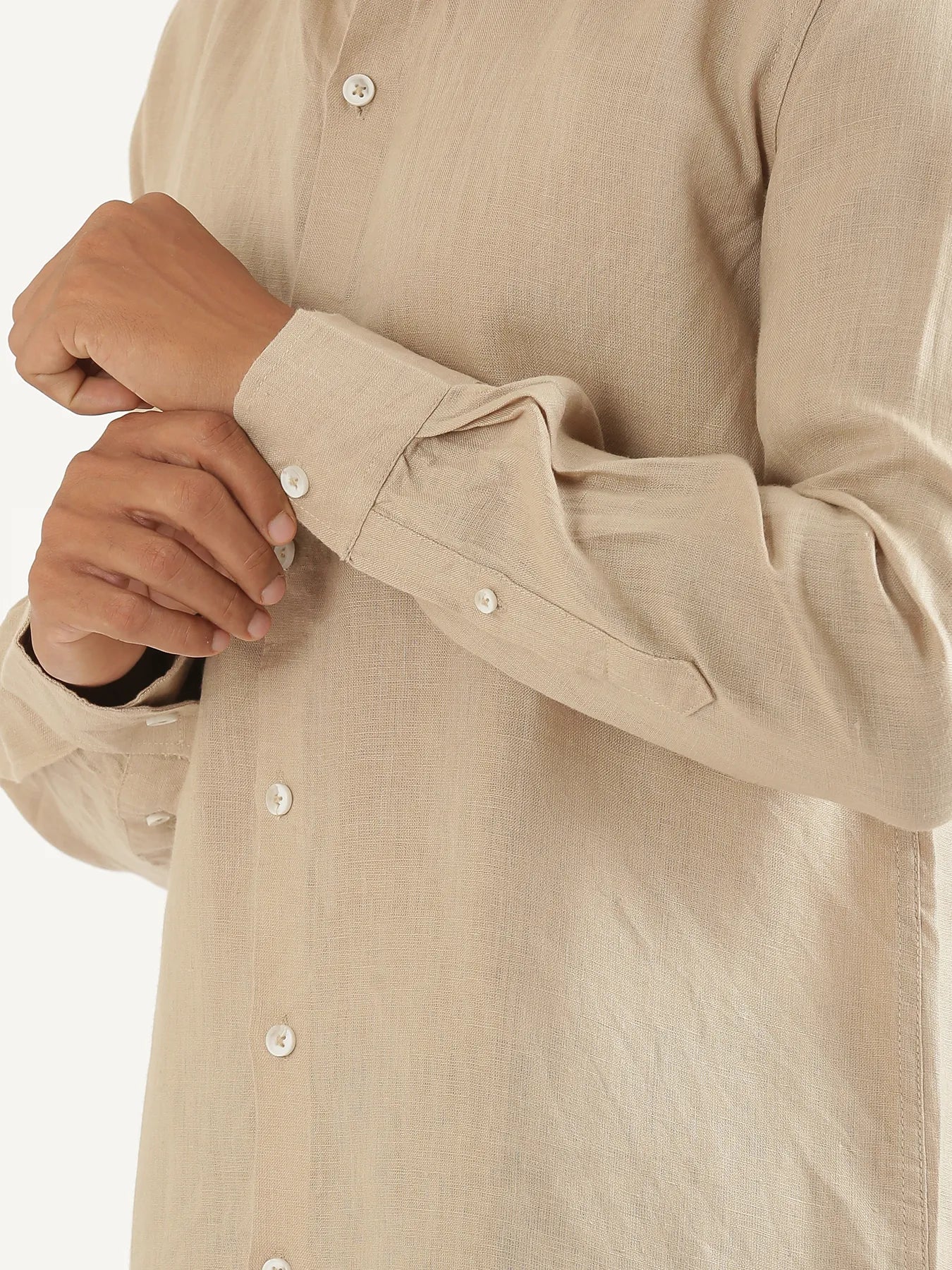 Men Taupe Pure Linen Full Sleeve Shirt