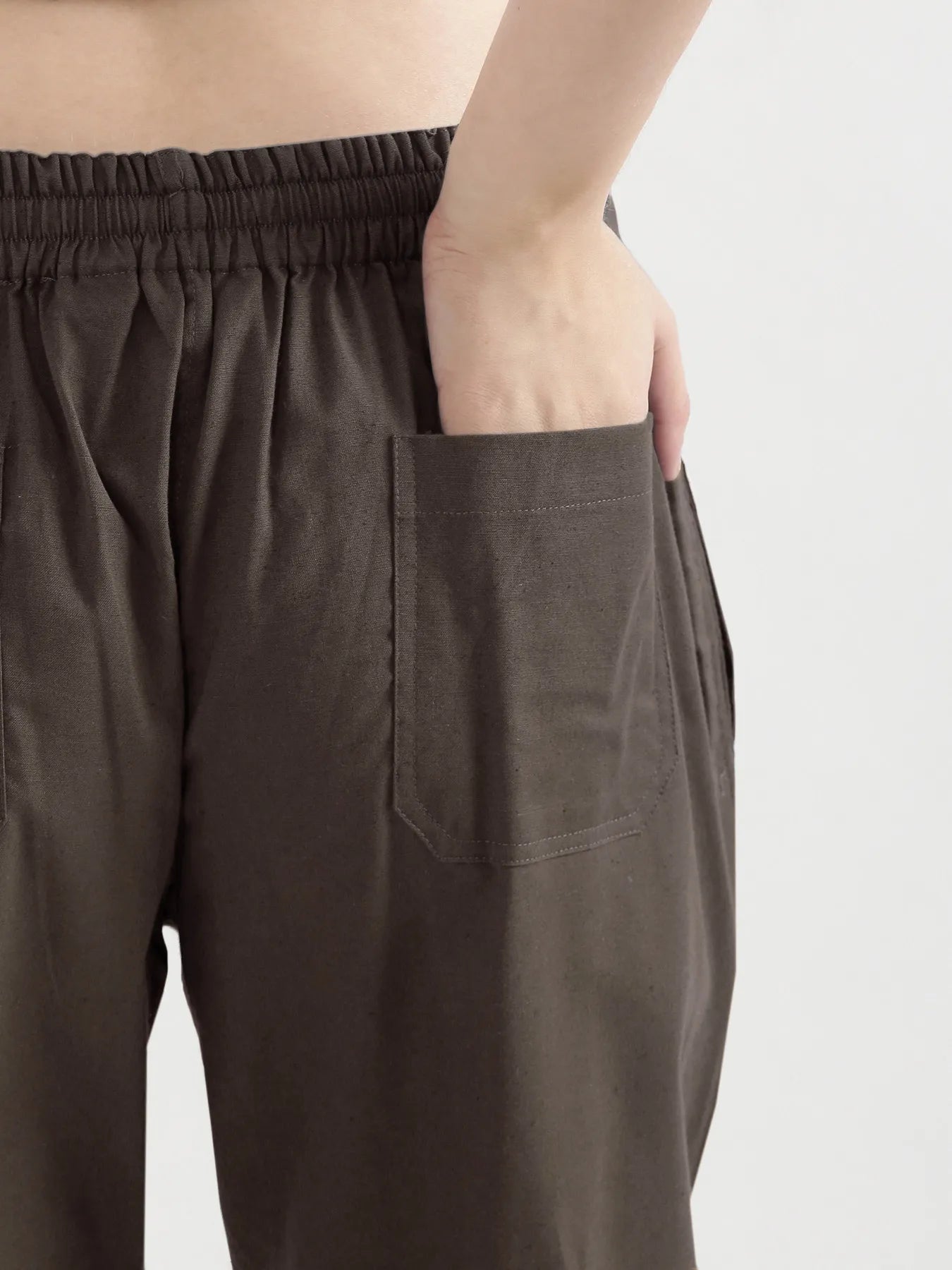 Women Dark Brown Airy Linen Straight Pants