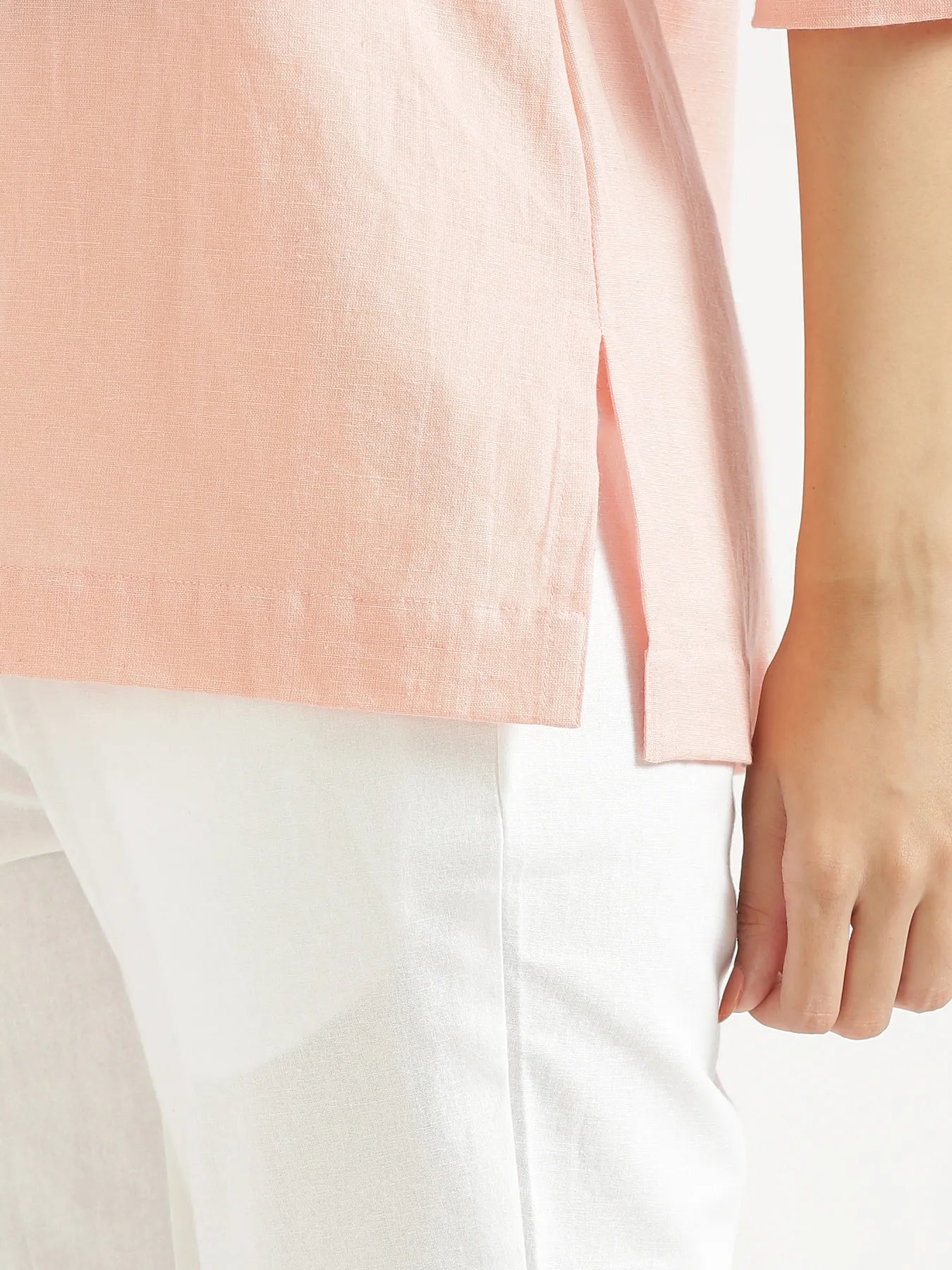 Women Peach Airy Linen Short Kurta
