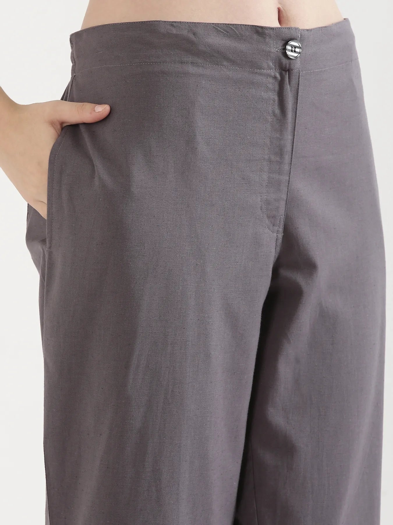 Women Slate Grey Airy Linen Straight Pant