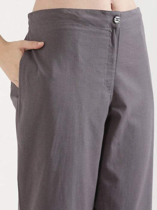 Women Slate Grey Airy Linen Straight Pants