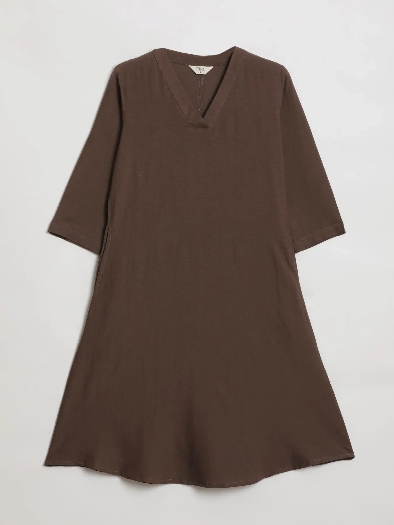 Women Dark Brown Flowy Linen A-Line Long Kurta