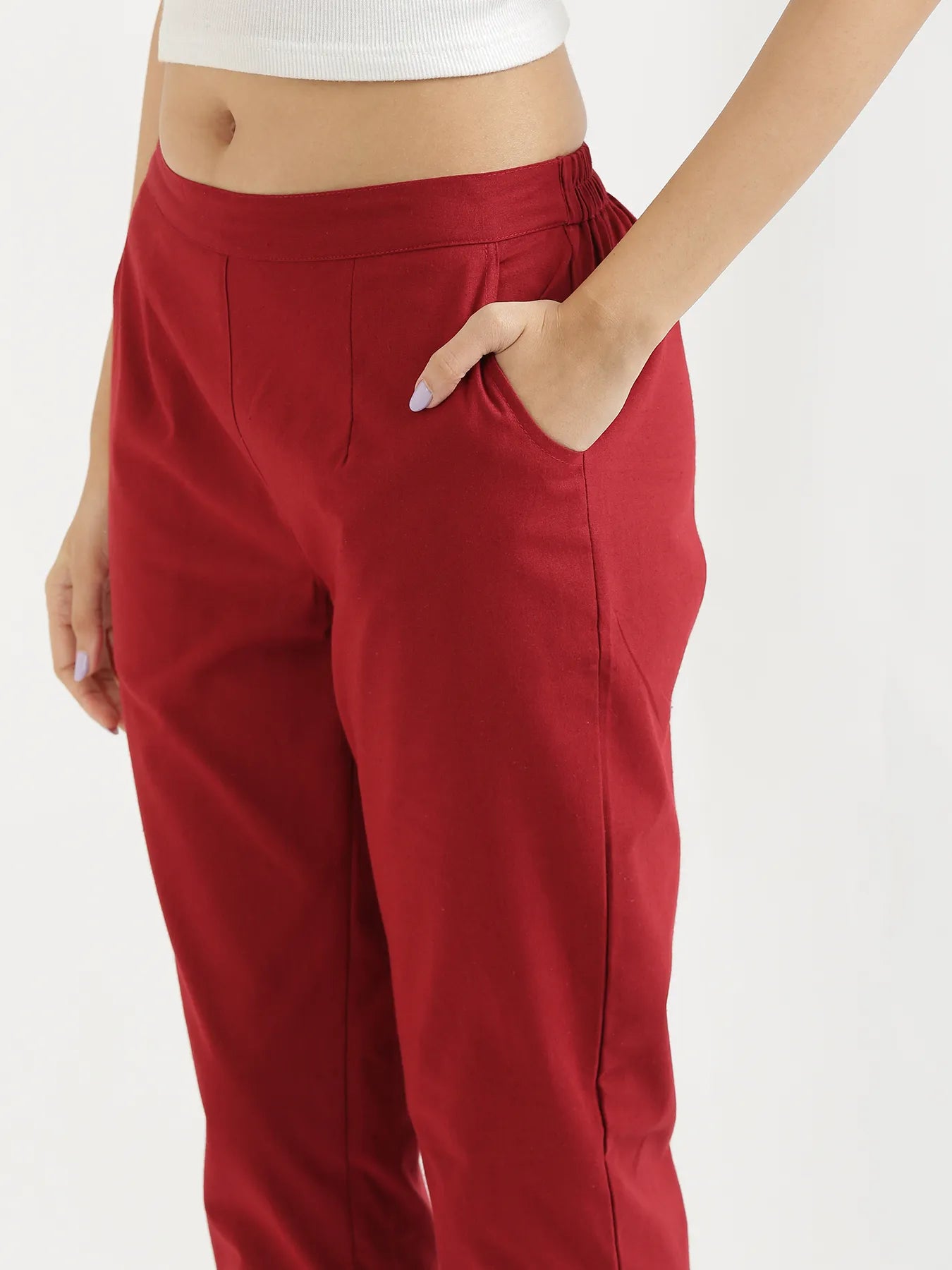 Women Maroon Cotton Pant