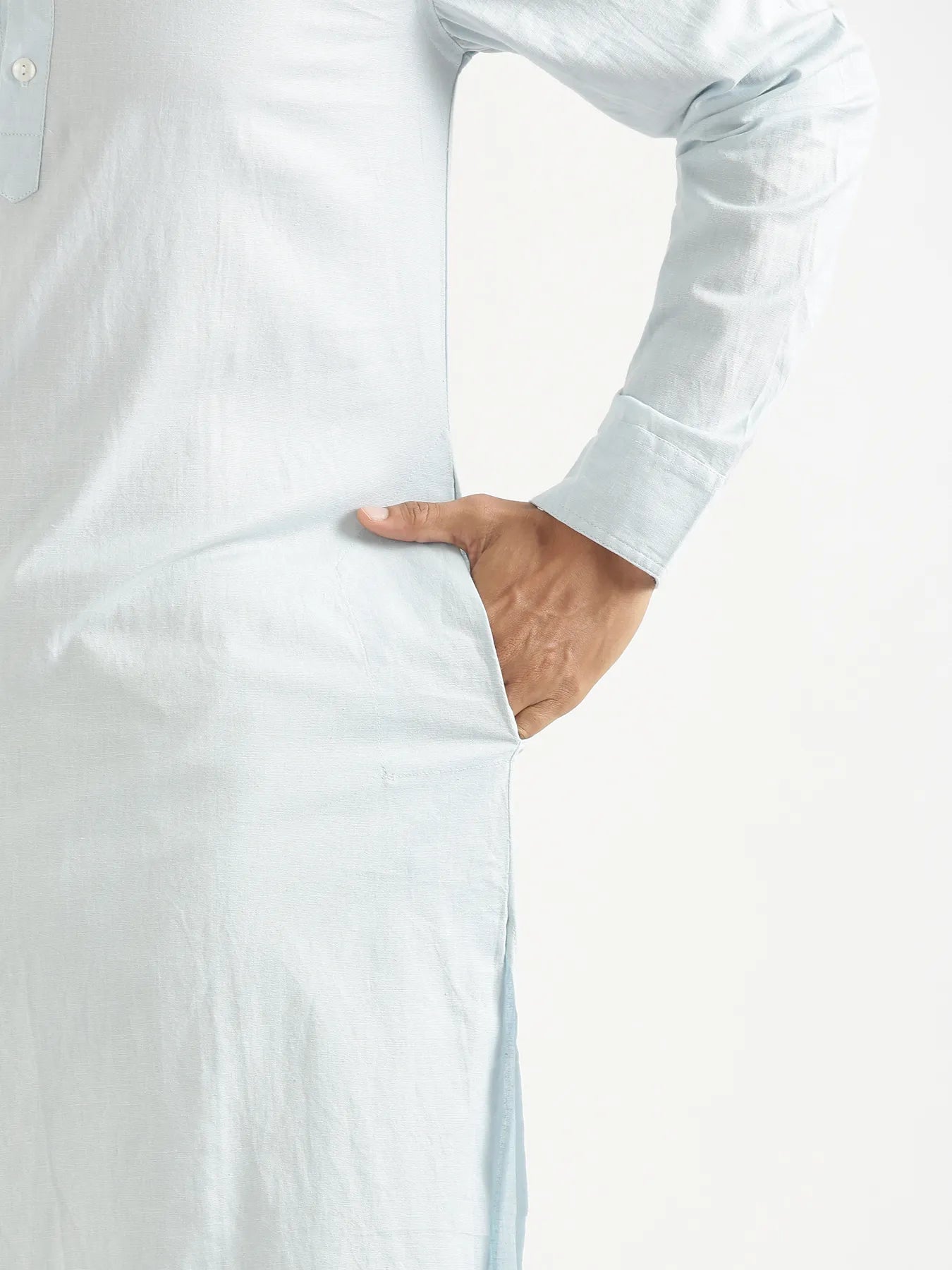 Men Sky Blue Airy Linen Long Kurta