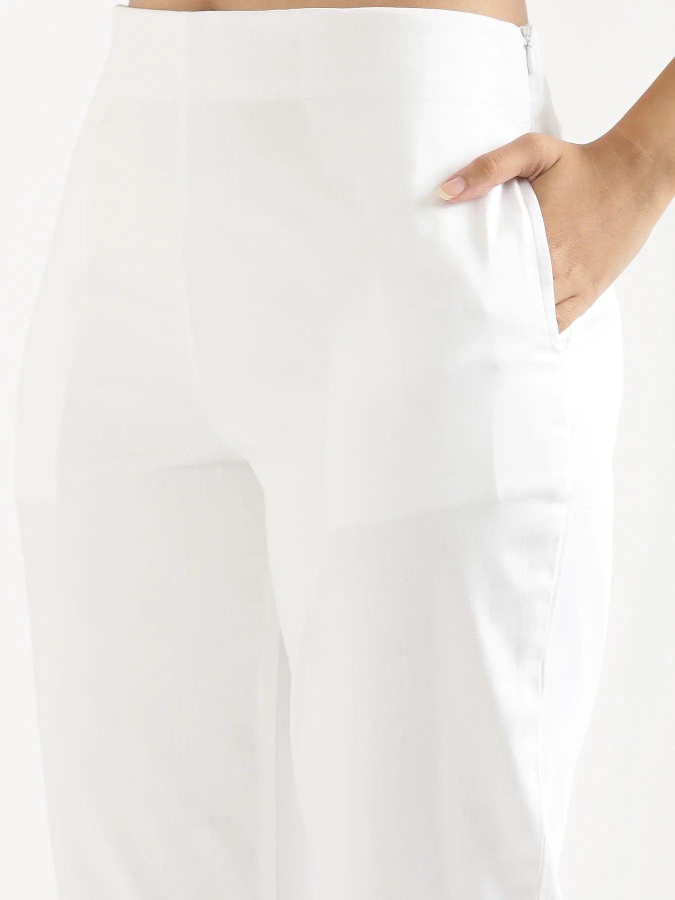 Women White Straight Fit Formal Pants