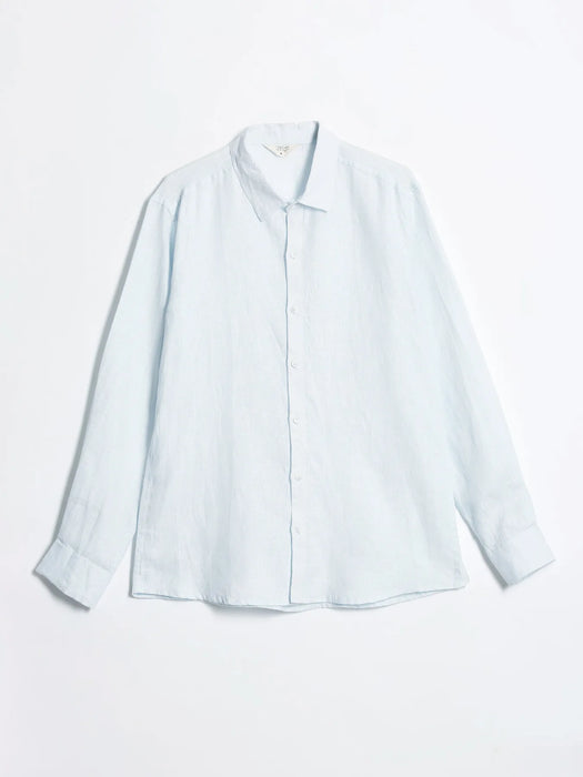 Men Light Blue Pure Linen Full Sleeve Shirt