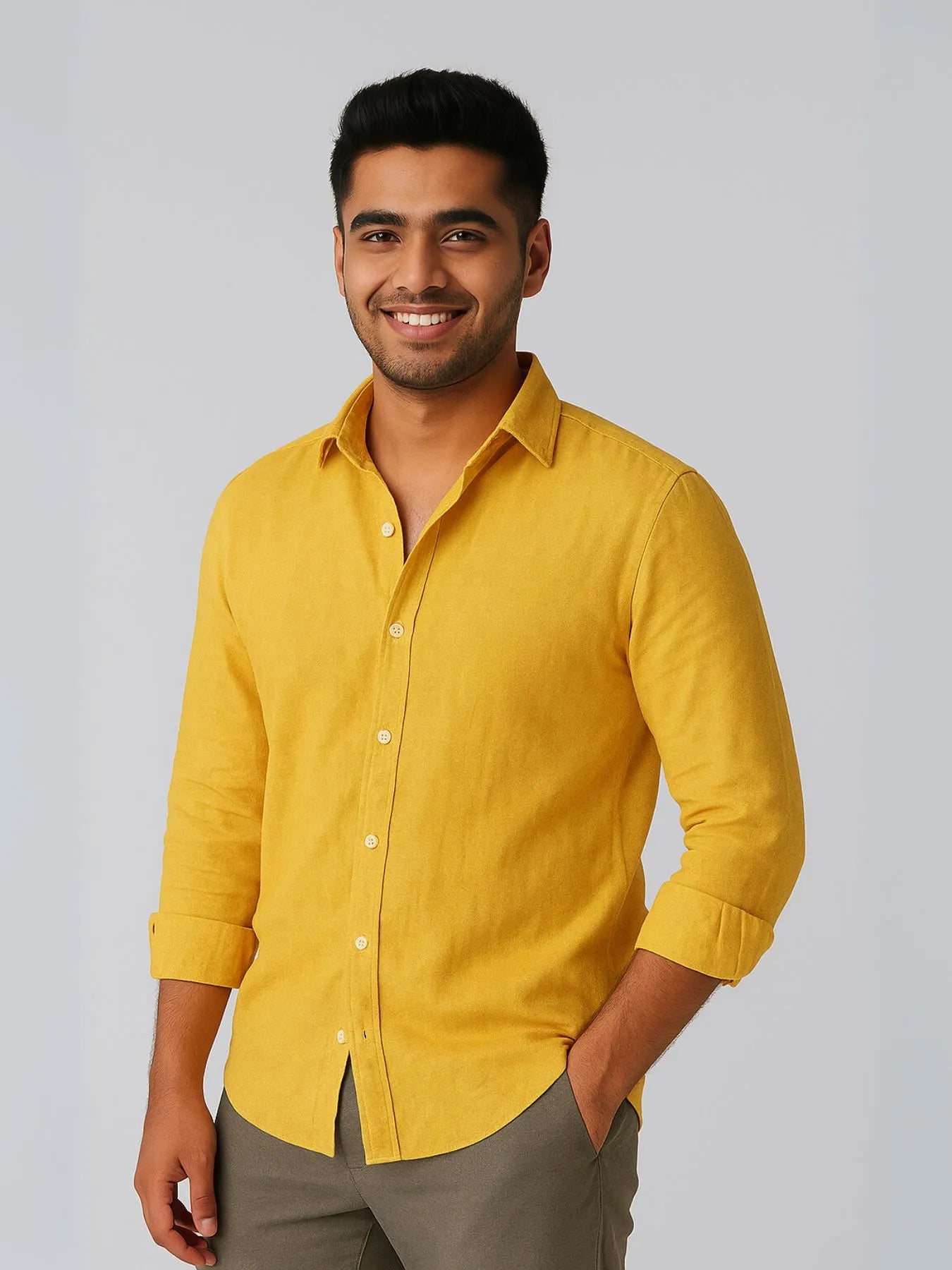 Men Mango Yellow 100% Linen Shirt