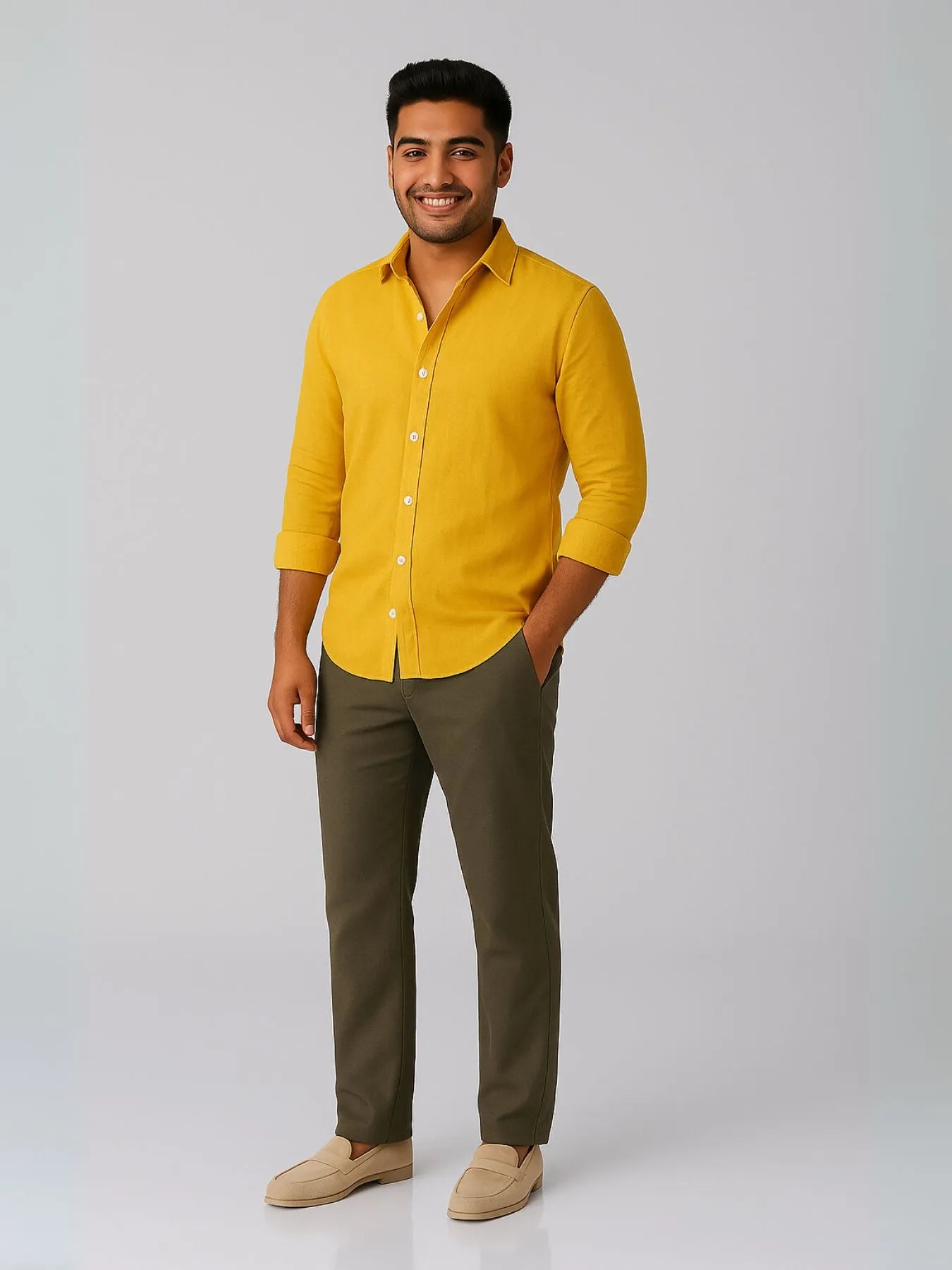 Men Mango Yellow 100% Linen Shirt