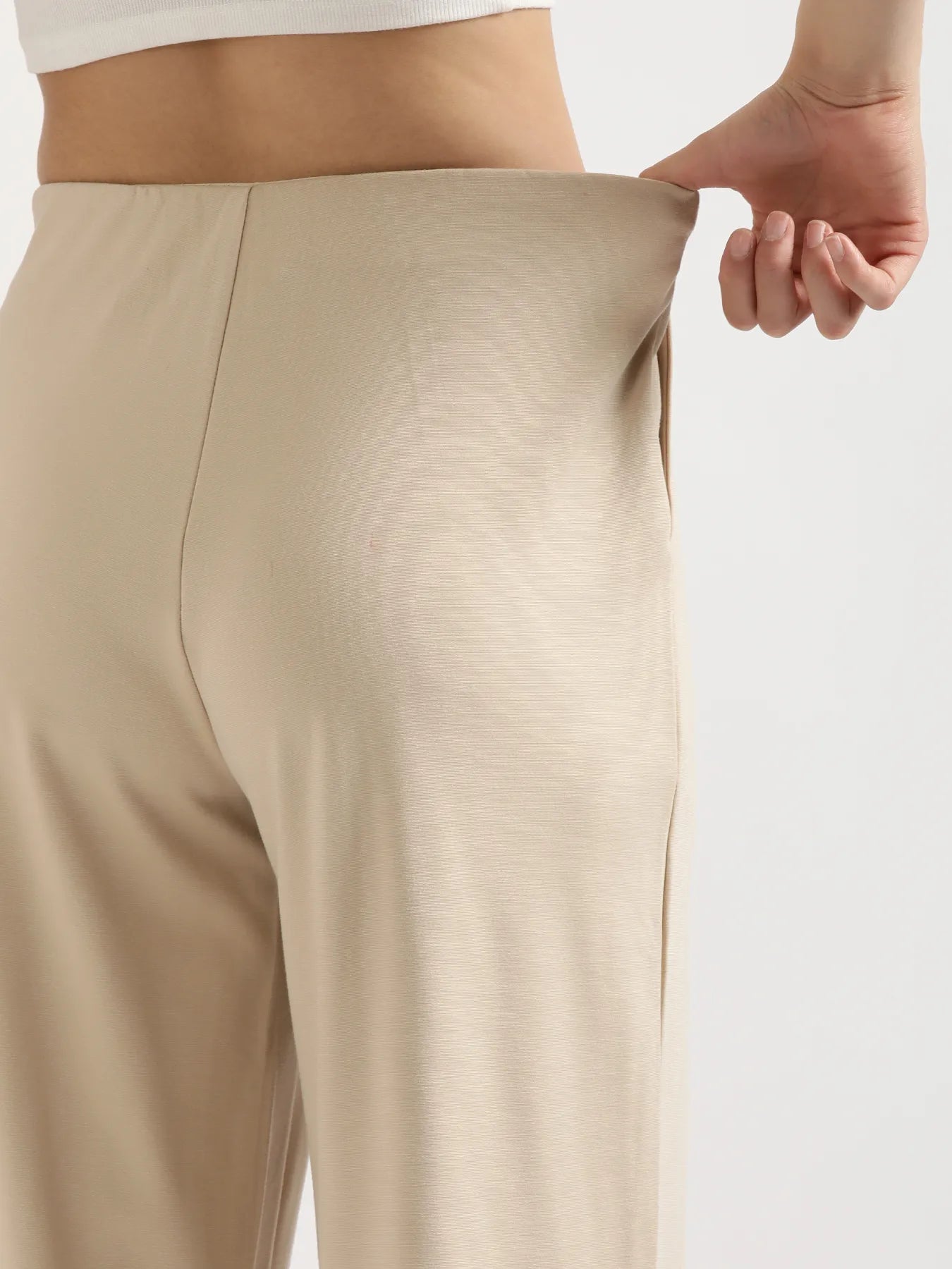Women Beige Wide Leg Pants