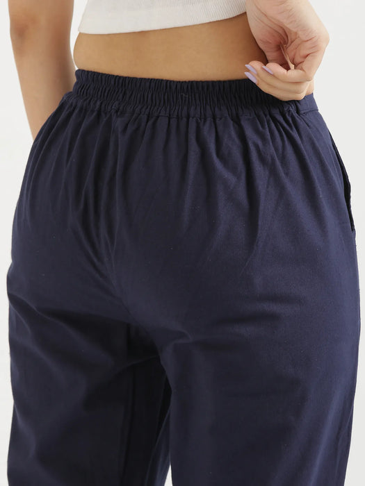 Women Navy Blue Cotton Pant