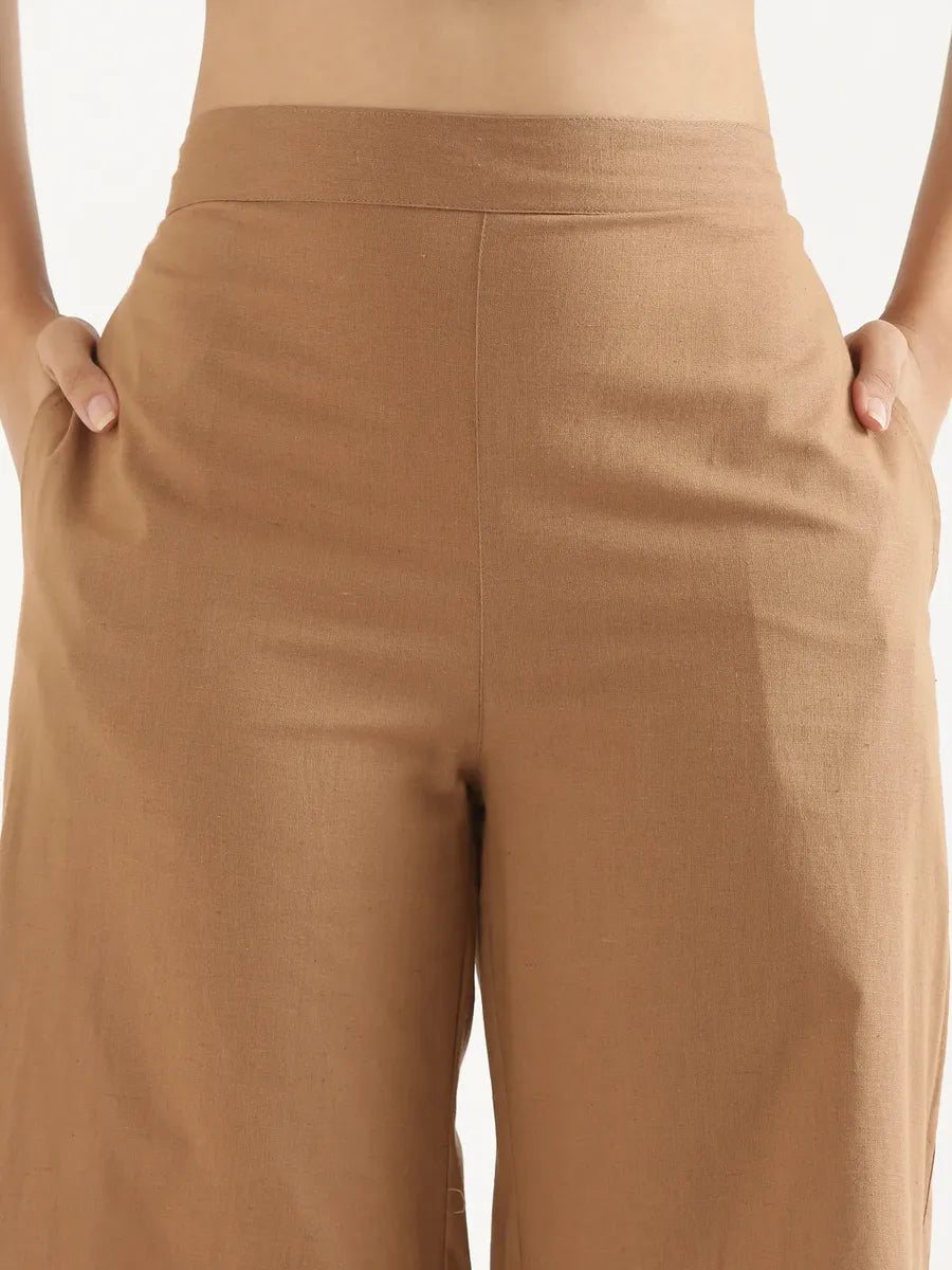 Women Coffee Brown Airy Linen Wide Leg Pant