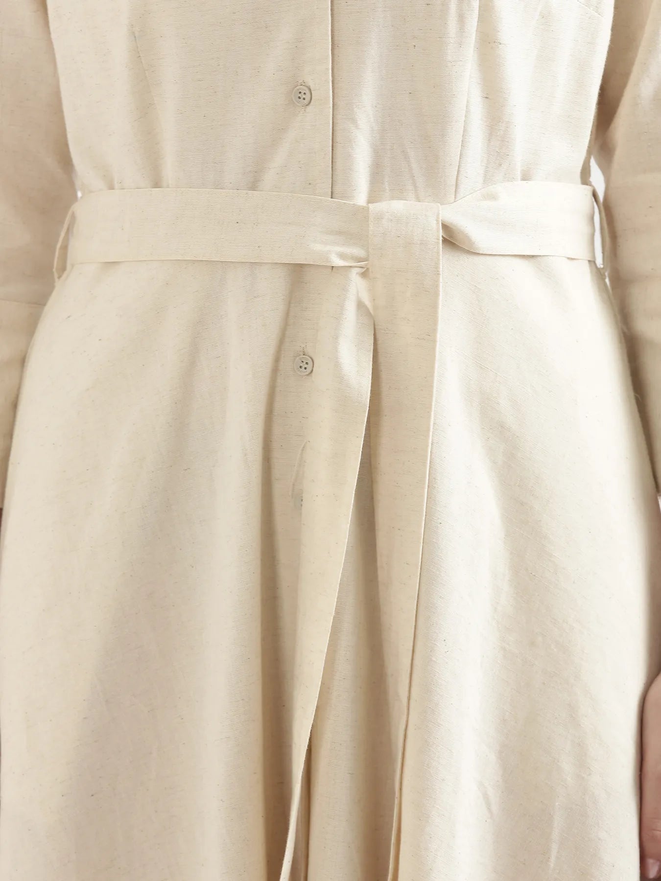 Women Ecru Airy Linen Flared Dress