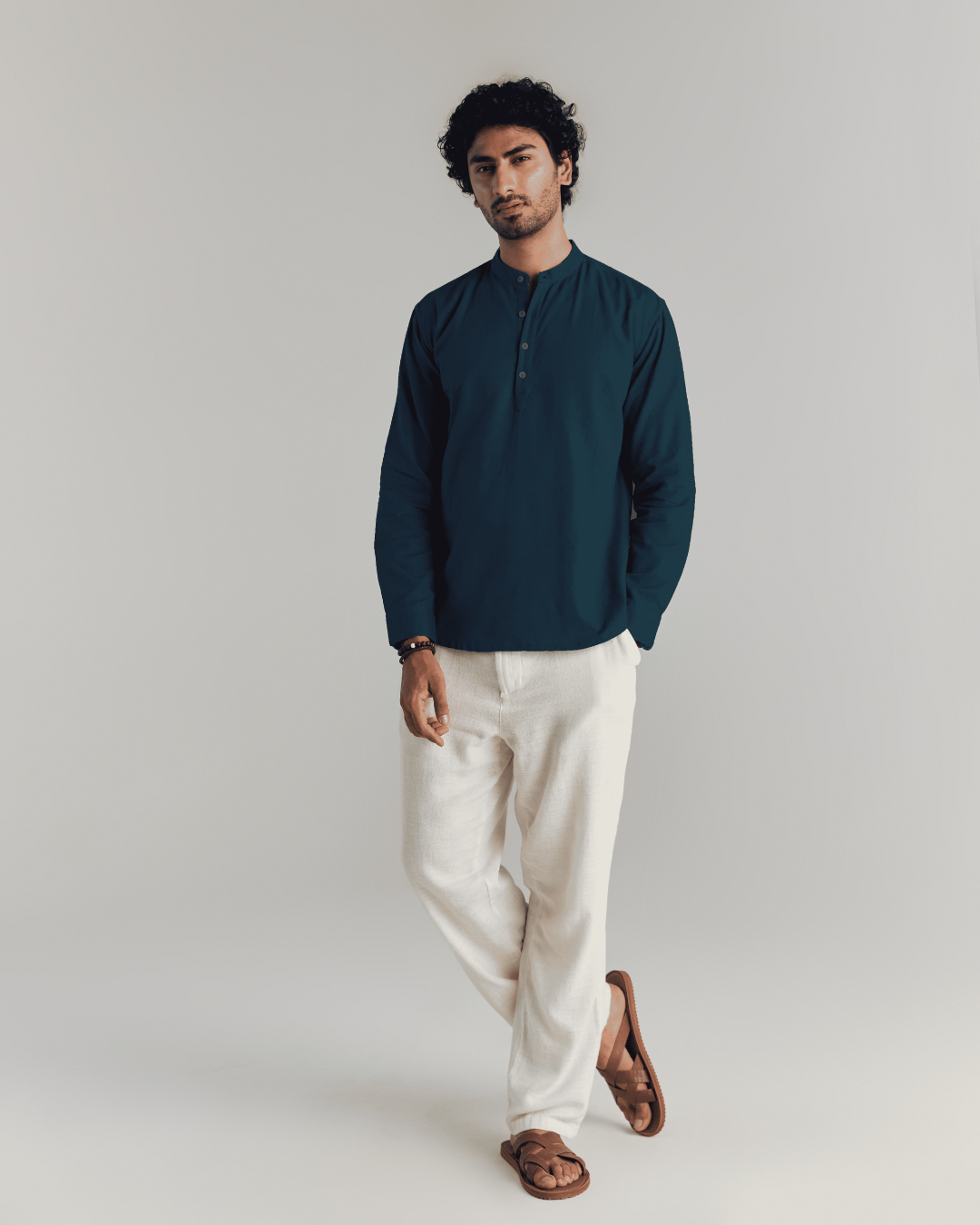 Navy Blue Airy Linen Short Kurta