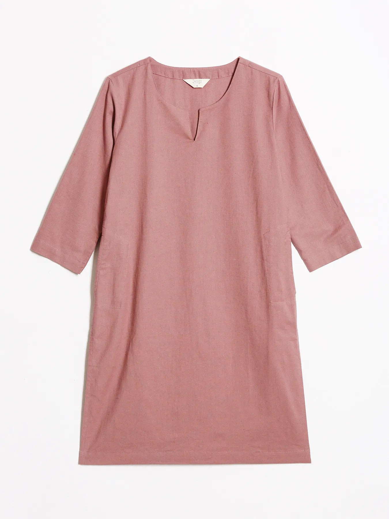 Women Rose Taupe Airy Linen Mid Thigh Length Kurta