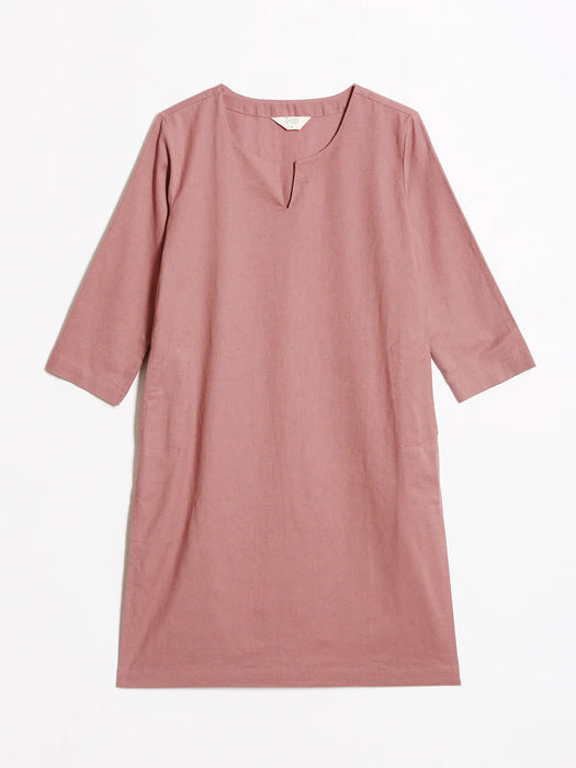 Women Rose Taupe Airy Linen Mid Thigh Length Kurta