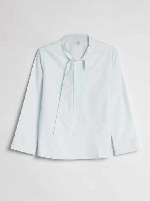 Women Powder Blue Linen Blend Knot Blouse