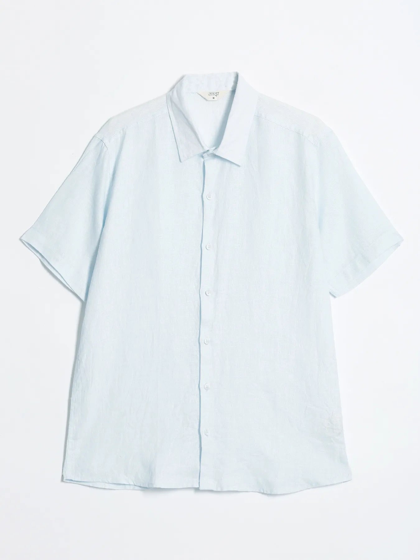 Women Light Blue Pure Linen Notch Collar Shirt