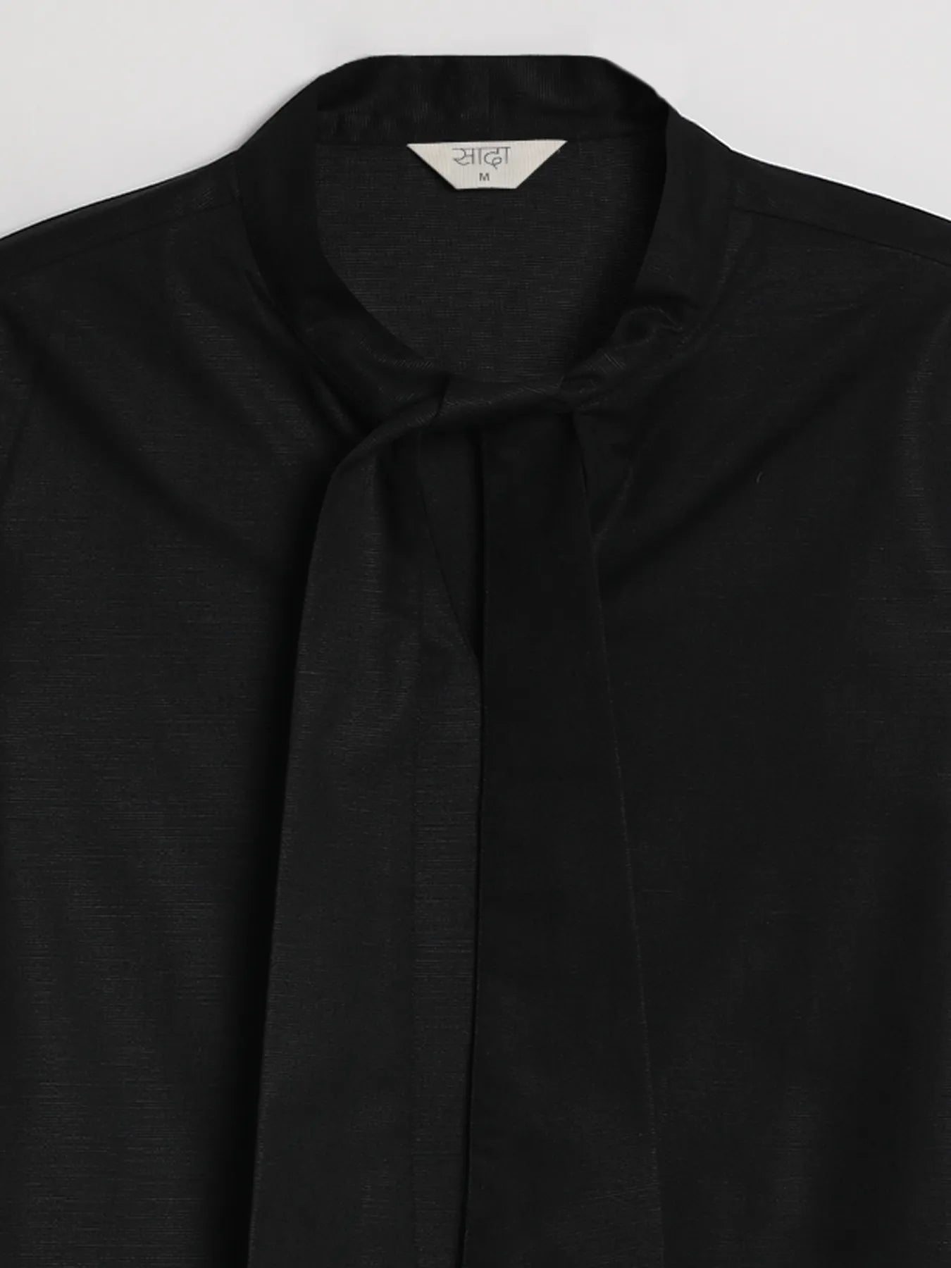 Women Black Linen Blend Knot Blouse