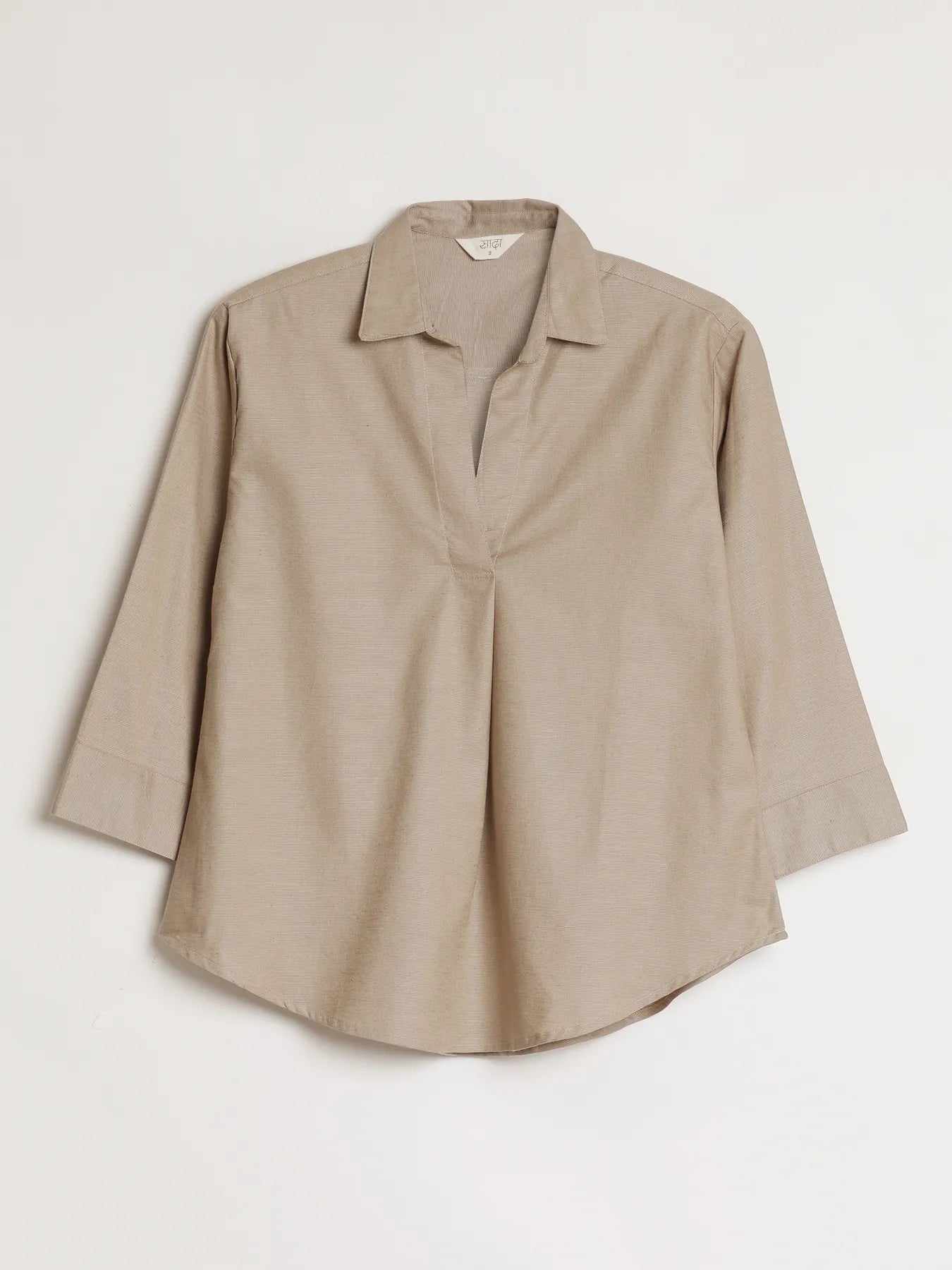 Women Taupe Linen Blend Pleated Top