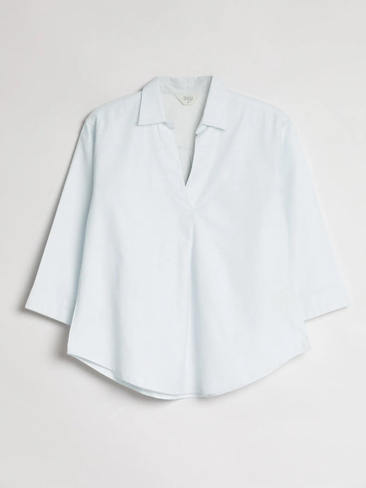 Women Powder Blue Linen Blend Pleated Top